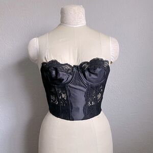 Victoria's Secret Black Lace Corset Gold Label 1980s Bustier Sz 32C Top Vintage